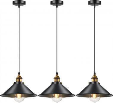 Licperron Industrial Pendant Light E26 E27 Base, Vintage Hanging Pendant Lights Retro Pendant Light Fixtures Home Kitchen Lighting UL Approval, Bar Lights Hanging, 3 Pack