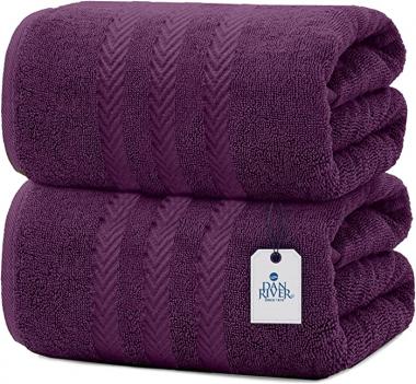 DAN RIVER 100% Cotton Bath Sheet Set of 2| Soft Bath Sheets| Oversized Bath Towels| Quick Dry Bath Sheets| Absorbent Bath Sheets| Bath Sheets Spa Hotel|Purple Bath Sheet Towel Set|35x70 in|550 GSM