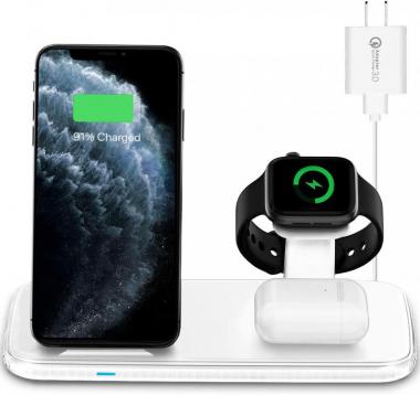 Intoval Wireless Charging Station, for Apple Watch/iPhone/Airpods, iPhone 13/13 Pro/13 Pro Max/12/Pro/Pro Max/11/11 Pro/11 Pro Max/XS/XS Max/XR/XS/X, iWatch 7/6/SE/5/4/3/2, Airpods Pro/3 (V5,White)