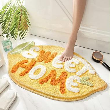 Sweet Lemon Bathroom Rugs, Akegna Home Bath Mat, Non Slip Fluffy Soft Plush Bath Carpet, Ultra Water Absorbent Bath Rug for Tub, Shower, Bath Room, 18"x30"