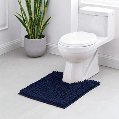 Suchtale Bathroom Contour Rug, Non Slip Toilet U Shaped Bath Mat (20x24 Navy Blue) Water Absorbent Super Soft Shaggy Chenille Machine Washable Dry Extra Thick Perfect Absorbant Best Plush Carpet