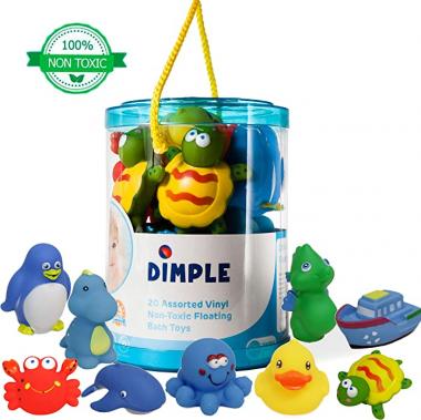 Dimple Set of 20 Floating Bath Toys, Sea Animals Squirter Toys for Boys & Girls, Assorted Sea Animals Friends, Squeeze to Spray! Tons of Fun, Great for Kids & Toddlers