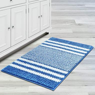 ZJmikia Chenille Bath Mat Bathroom Rugs, Bath Rugs for Bathroom Non Slip, Soft Bathroom Mats, Super Absorbent Floor Mat, Machine Washable(32x20, Blue)