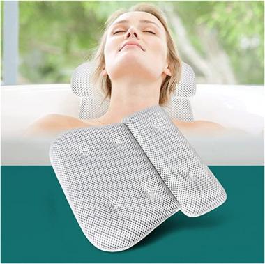 XXIOJUN Bath Pillow，Luxury Bath Headrest Cushion，for Head,Neck and Shoulder Support -Fits All Bathtub,Hot Tub and Home Spa (Color : White, Size : 37x35x5cm)