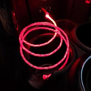 LED Fast Charger. Glow in The Dark. USB. Compatible with Smart Phones 13 12 Mini Pro Max SE 11 Xs Max XR X 8 7 6 Plus 5S iPad Pro Air pods (6FT) (Pink Wire, Glows RED)