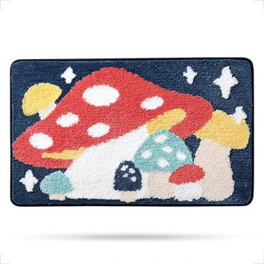 Cute Bath Mat Bathroom Rug 15.7" x 23.6" Non-Slip Soft Shower Rug Plush Microfiber Cute Bath Rug Water Absorbent Thick Shaggy Floor Mats, Machine Washable, Mushroom