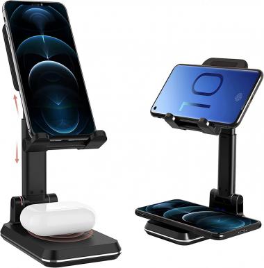 Kertxin 2 in 1 Wireless Charger,Dual Qi Wireless Charging Dock Phone Desk Stand Holder Angle Height Adjustable for iPhone 14/14Plus/13/13 Pro/12/12 Pro/11 Pro/XS/XR,AirPods,Samsung S21/S20/S10