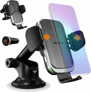 15W Wireless Car Charger Phone Holder [Upgraded 2022 Version] Qi Fast Charging Smart Sensor Auto Clamping Car Mount Compatible with iPhone 14 13 12 11 Pro Max XS Samsung S22 S21 Note 20 10 etc-Wefunix