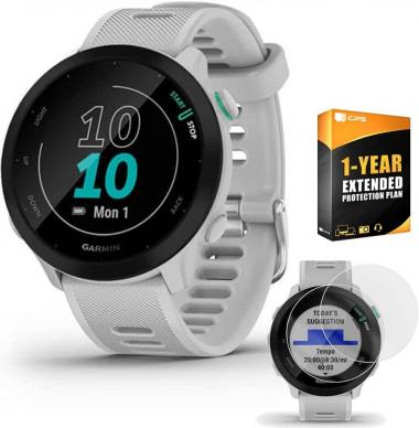 Garmin Forerunner 55 GPS Running Watch (White) with 2-Pack Screen Protector Bundle