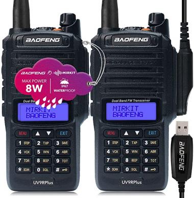 2pcs Mirkit Waterproof Radio Baofeng UV-9R Plus MK1 (UV-82 3rd Generation) 8 Watt Max Power & USB Baofeng Programming Cable & 2200mAh Battery, IP67 Handheld Radio: Dust, Cold & Waterproof Radio