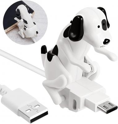 Stray Dog Charging Cable Dog Smartphone USB Cable Charger USB Data Transmission Mini Humping Spot Dog Cable for USB Charging Cable of Mobile Phones, White (Compatible with Android)