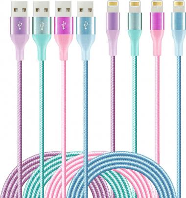 4Colors Lightning Cable HaoKanDe [4-Pack 6/6/6/6ft] iPhone Charger Apple MFi Certified Nylon Braided USB Charging Cord for iPhone 11Pro MAX Xs XR X 8 7 6S 6 Plus SE 5S 5C (Purple+Blue Green Rose)