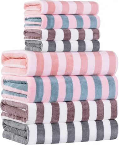 OLESTER Microfiber Towel Set 4 Bath Towels 4 Hand Towels 4 Colors for Shower Pool Beach Bathroom Super Absorbent Soft Quick Dry Lightweight