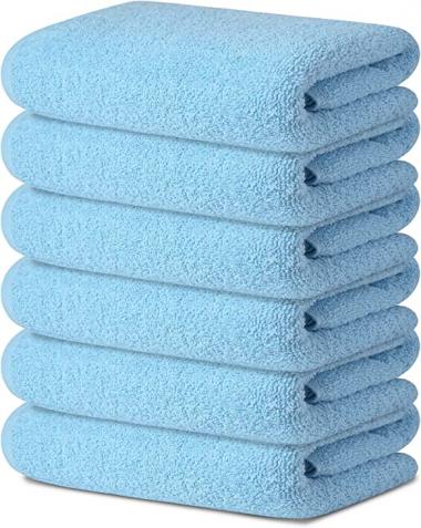 Dormi Bath Towels - Towels for Pool, Spa, Bathroom and Gym - Lightweight and Ultra Absorbent - Swift Drying Towels Pack of 6 - Luxury Cotton Towels - Aqua Blue - 22 x 44 Inches, 22x44