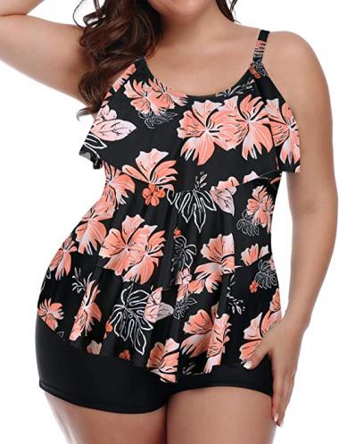 Yonique Womens Plus Size Tankini Swimsuits with Shorts Flounce Two Piece Bathing Suit Floral Printed Swimwear