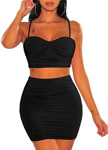 BEAGIMEG Women's Spaghetti Strap Sexy Top Bodycon Skirt Ruched 2 Piece Mini Dress