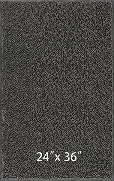 Bathroom Rugs Bath Rug Non-Slip Bathroom Mats with Super Soft Chenille Plush PVC Backing Water Absorbent Carpets 1'' Quick, Easy Clean and Dry, 36'' x 24'', Dark Gray