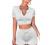 Meyeeka Women's 2 Piece Ribbed Seamless Workout Sets Short Sleeve Crop Top Drawstring Yoga Outfits Sets