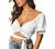 Avanova Women's Ruffle Short Sleeve Off Shoulder Tie Up Back Crop Blouse Top