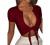 BORIFLORS Women's Sexy Tie Up Crop Top Short Sleeve Deep V Neck Casual Basic T Shirt