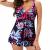 YALFJV Tankini Bathing Suits for Women Color Block Printed Tummy Control Swimsuits with Boy Shorts Two Piece Modest Swimwear