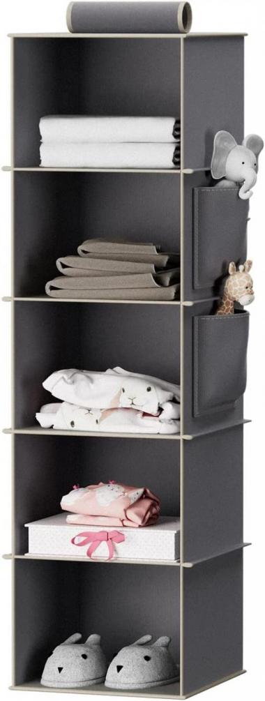 YOUDENOVA Hanging Closet Organizers and Storage, 5-Shelf Closet Hanging Storage Shelves, Grey