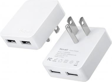 Nekmit Dual Port Ultra Thin Flat USB Wall Charger with Smart IC, 2 Pack