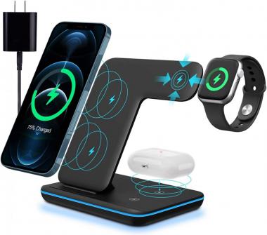 3 in 1 Fast Wireless Charging Station for iPhone/iWatch/Airpods, Wireless Charger Stand for iPhone 14/13/12/11/Pro Max/X/Xs Max/8/8 Plus, iWatch Series 8/7/6/5/SE/4/3/2, AirPods 3/2/pro (Z5A,Black)