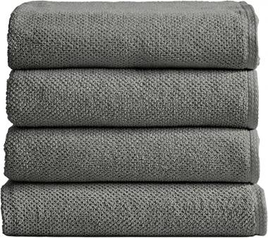 100% Cotton Quick-Dry Bath Towel Set (30 x 52 inches) Highly Absorbent, Textured Popcorn Weave Bath Towels. Acacia Collection (Set of 4, Dark Grey)