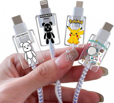 Cute Cable Protector for iPhone Charger,Kawaii Pikachu, Astronaut,Teddy Bear Pattern 4 pcs Set iPhone Cable Bite Protector for Girls Boys,Charging Cord Protector,iPhone Charger Saver (Lightning Cable)