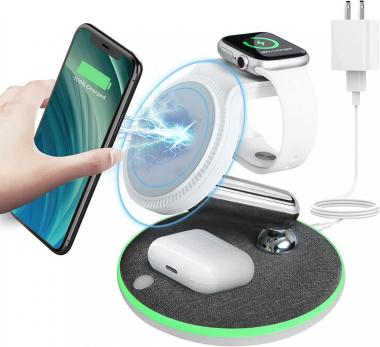 Vitley 4 in 1 Magnetic Wireless Charging Station, Foldable 15W Fast Charge, for MagSafe Charger Stand, for iPhone 12 13 Pro/Max/Mini, AirPods 2/3/Pro, Apple Watch 2/3/4/5 /6 (PD20W Adapter)