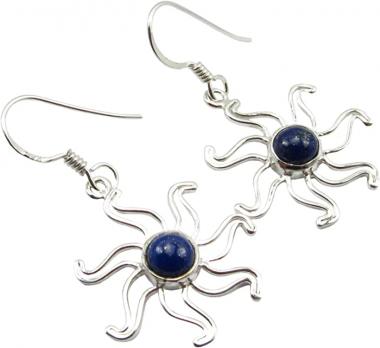 SilverStarJewel 925 Sterling Silver Natural Lapis Lazuli Sun Earrings 1.5" Jewelery Gift