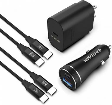 Super Fast USB C Charger Kit, 25W PD&PPS EASDMN Type C Charger Fast Charging Block/Car Adapter for Samsung Galaxy S22/S21/S20/Plus/Ultra/Note 20/Z Fold 3, iPad Pro/Air, with 2X Type C to C Cord(3.3ft)