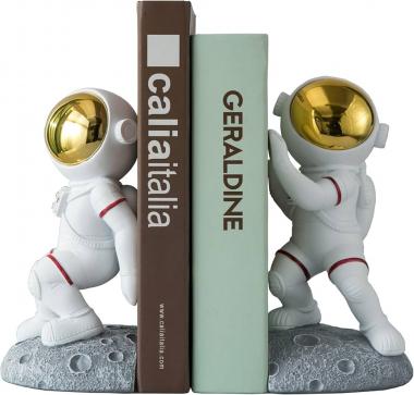 Space Theme Bookends for Shelves, Astronaut Moon Book Ends for Kids Room, Decorative Planet Book Stoppers to Hold Books Heavy Duty, Unique Boys and Girls Gift (Gray)