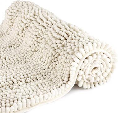 TENGTENGLINK Bath Mats for Bathroom White,Thick Soft Chenille Floor Mats ,16x24 Inches Non Slip Shower Mats Ultra Water Absorbent Doormat.