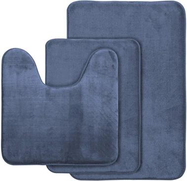 AOACreations Memory Foam Bath Rug, Bathroom Mat Set of 3, Soft, Plush, Absorbent, Low Pile, Includes 1 Large 20" x 32", 1 Contour 20" x 20", 1 Small 16" x 24" (Blue Grey)