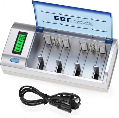 EBL Smart Battery Charger for C D AA AAA 9V Ni-MH Ni-CD Rechargeable Batteries with Discharge Function & LCD Display