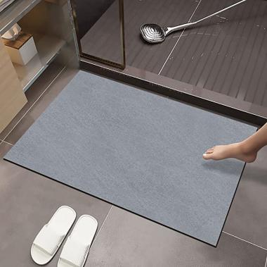 Diatomaceous Earth Bath Mat, Super Absorbent Floor Mat, Thin Bath Mat Rug, Quick Dry Non-Slip Washable Rubber Mat, 16x24 Inches Bathroom Floor Mat for Sink, Bathtub (Grey)