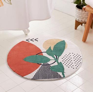 RoomTalks Abstract Cute Small Round Bathroom Rugs 2ft Patterned Non-Slip Faux Wool Boho Circle Bath Mats Rugs for Bathroom Modern Aesthetic Art Shower Floor Mat Washable (2ft-Round, Cream)