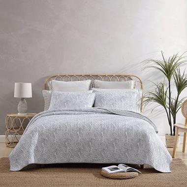 Tommy Bahama | Distressed Water Leaves Collection | Quilt Set - 100% Cotton, Lightweight & Breathable Bedding, Pre-Washed for Added Softness, King, Grey