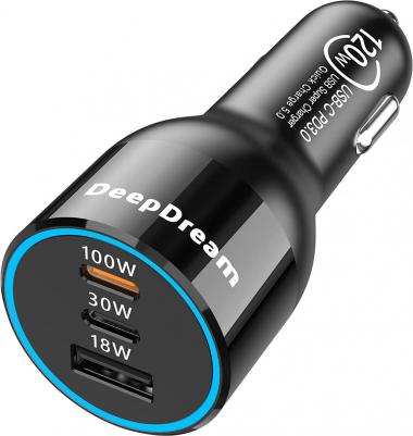 USB C Car Charger Adapter 120W, DeepDream 3-Port PD 100W 30W PPS QC3.0 18W Super Fast Charging, USB C Cigarette Lighter Laptop Car Adapter for MacBook Pro, iPad, iPhone 14 Pro Plus 13, Galaxy S22 S21