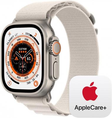 Apple Watch Ultra GPS + Cellular, 49mm Titanium Case with Starlight Alpine Loop - Medium with AppleCare+ (2 Years)