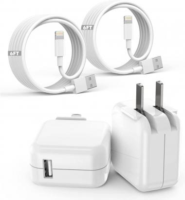 iPad iPhone Charger Fast Charging [Apple MFi Certified] 2 Set 6FT Lightning to USB Cable Cord with 12W Foldable Block iPhone Charging Travel Wall Plug Compatible for iPad, iPad Pro, iPad Air, iPhone