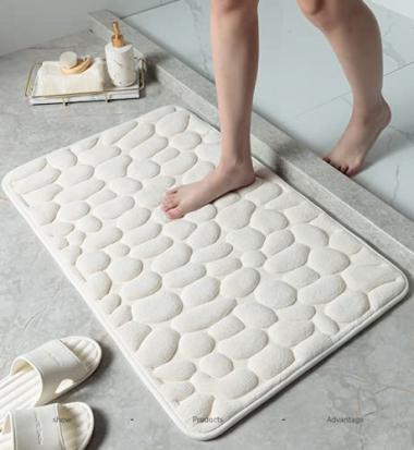 SXNING Cobblestone Embossed Bathroom Bath Mat Non-Slip Carpets in Wash Basin Bathtub Side Floor Rug Shower Room Doormat Memory Foam Pad Washable Bath Rugs (Milk White, 50x80cm/2031inch)