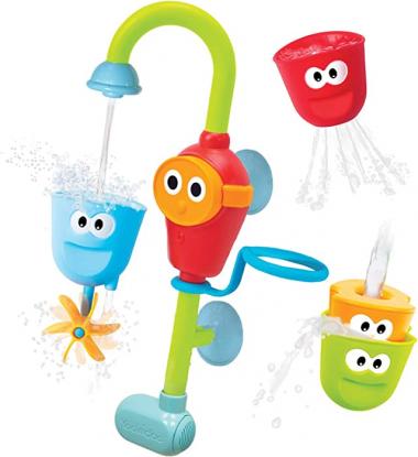 Yookidoo Toddler Bath Toy - Flow N Fill Spout - Three Stackable Play Cups and Water Spray Spout for Kids Bathtime Fun