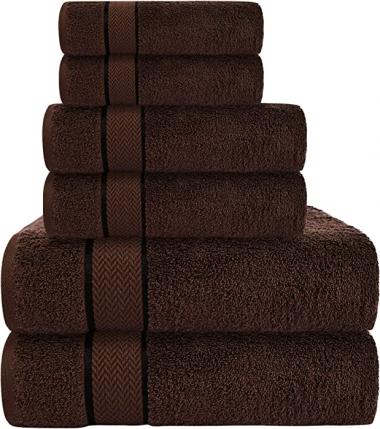 CRAFTBERRY- Bath Towels Set-100% Cotton- 2 Bath Towels, 2 Hand Towels & 2 Washcloths- Large, Quick Dry, Absorbent, Plush, Soft- Home, Spa, Hotel, Shower Towels - 6 Piece Luxury Bathroom Towels - Brown