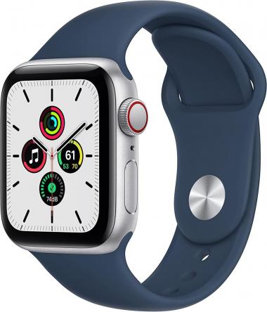 Apple Watch SE (GPS + Cellular, 40mm) Silver Aluminium Case with Abyss Blue Sport Band - Regular with AppleCare+