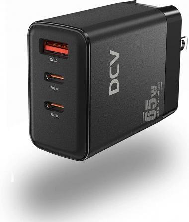 DCV USB C Charger 65W, Fast Charging Block GaN PD 3.0 3-Port Small Foldable Wall Charger Compatible with MacBook Pro/Air, Laptops, iPad Pro, iPhone 14 Pro Max 13 12 11, Galaxy S22 S21 Note 20