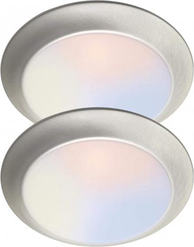 LIT-PaTH LED Flush Mount Ceiling Light Fixture, 3000/4000K/5000K Switch, 9 Inch Dimmable 17.5W 1150 Lumen, Aluminum Housing Plus PC Cover, ETL Rated, 2-Pack (Nickel Finish)