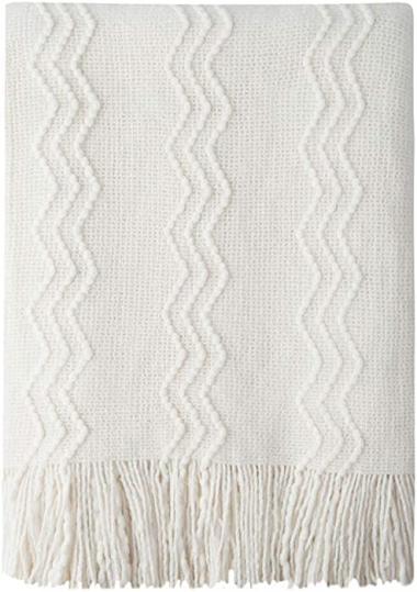 BOURINA Throw Blanket Textured Solid Soft for Sofa Couch Decorative Knitted Blanket, 50" x 60" Off White